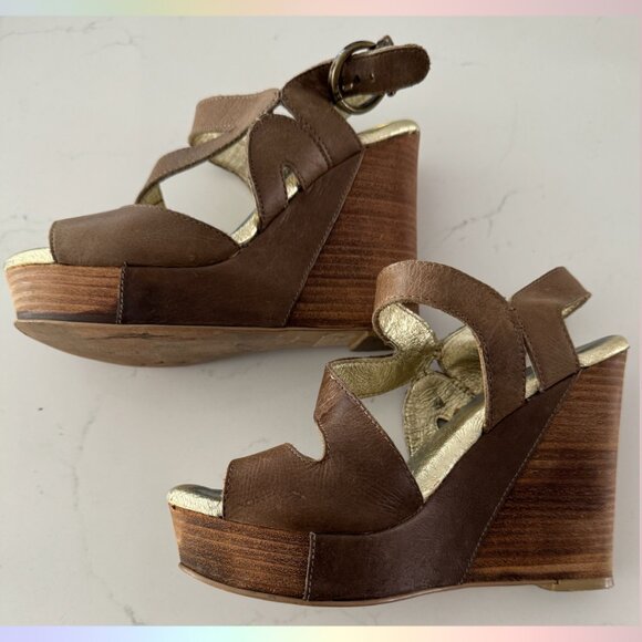Very Volatile Brown Leather Wedge Sandals – Size 7 - Picture 2 of 7